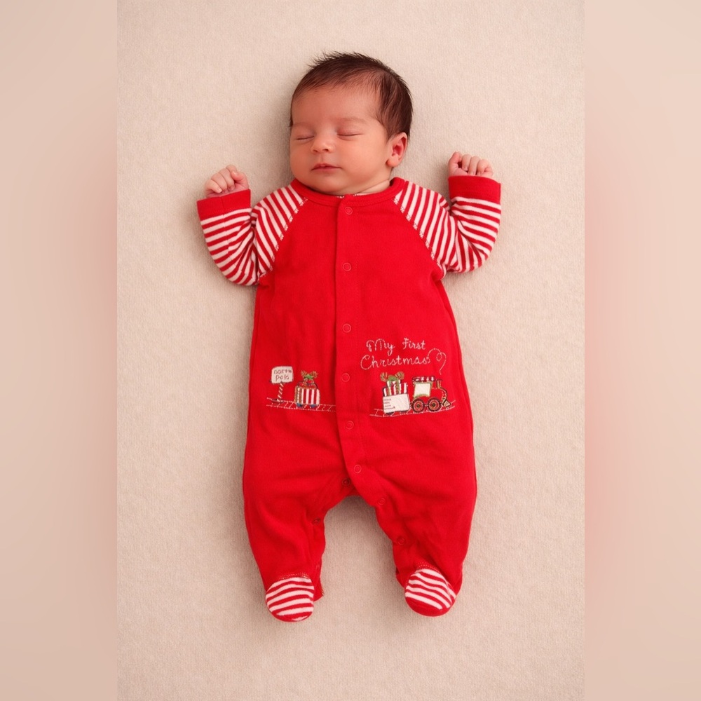 Little Me My First Christmas Striped Footie